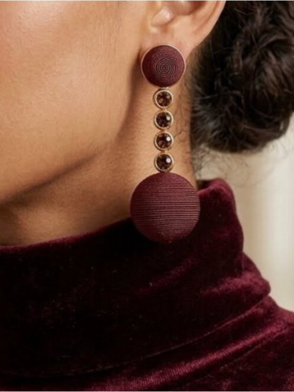 Tuckernuck Jewelry Chrome Drop Lantern Earrings Brown Thread Wrapped NIB